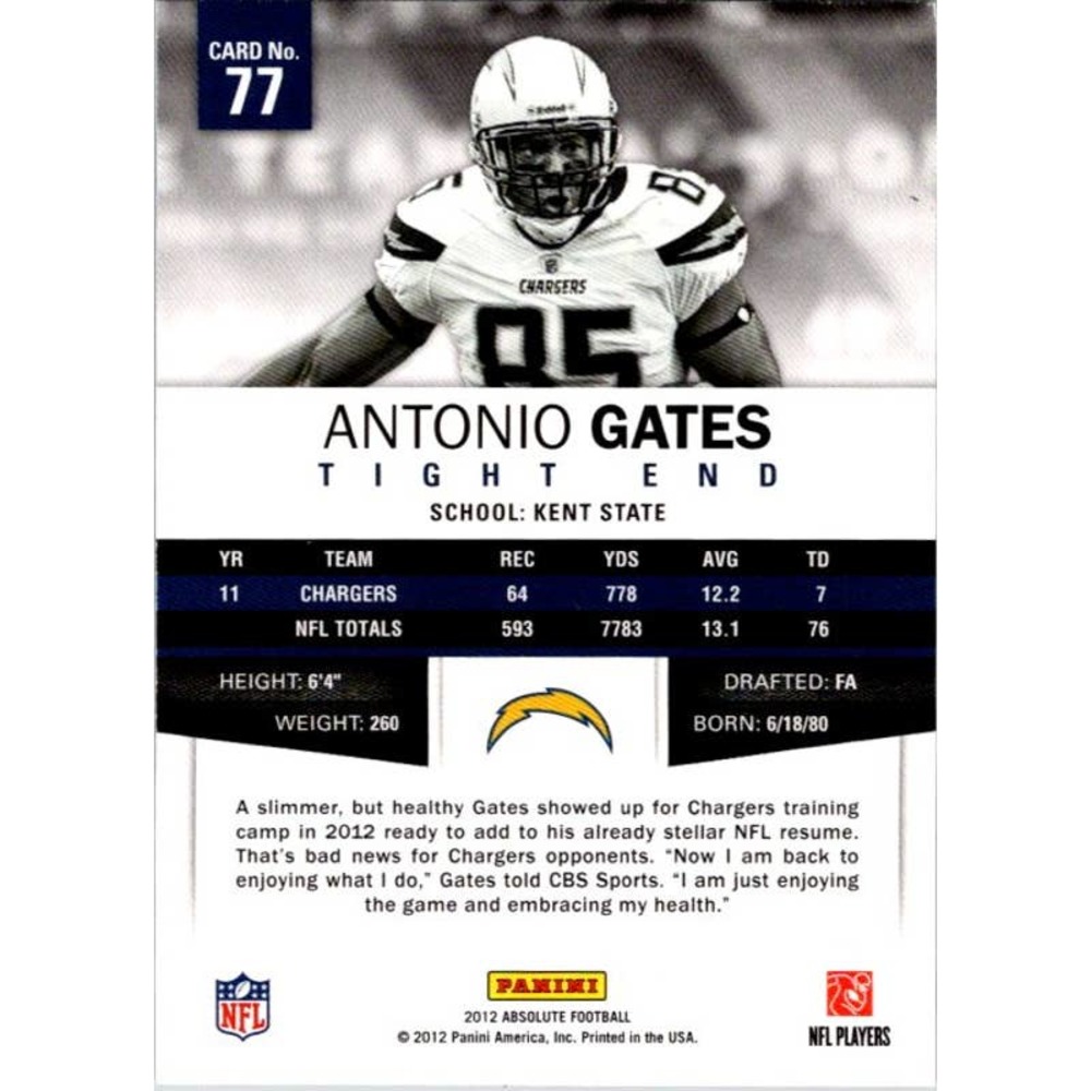 Antonio Gates Signed 2012 Panini Absolute Card San Diego Chargers NFL - Picture 2 of 2